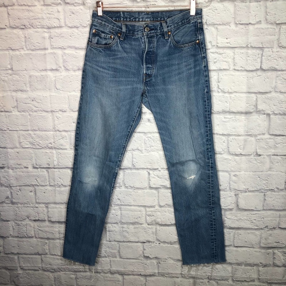 Levi's 501 button fly low rise straight raw hem